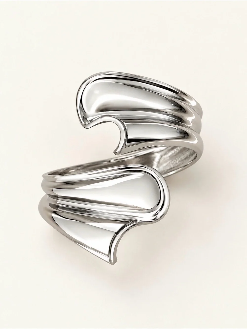 Silver Sculptural Cuff Bracelet Chunky Statement Modern Jewelry